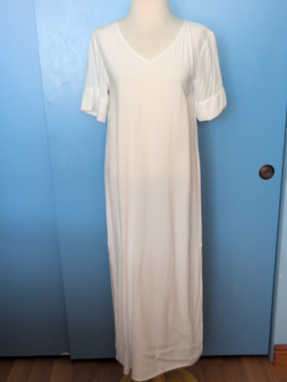Floryday White V-Neck Short Sleeve Maxi Dress Size S